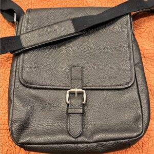Cole Haan Black Pebbled Leather Messenger Bag